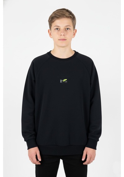 Kanguru Cepli Baskılı Detaylı Erkek Çocuk Sweatshirt-90884 Siyah