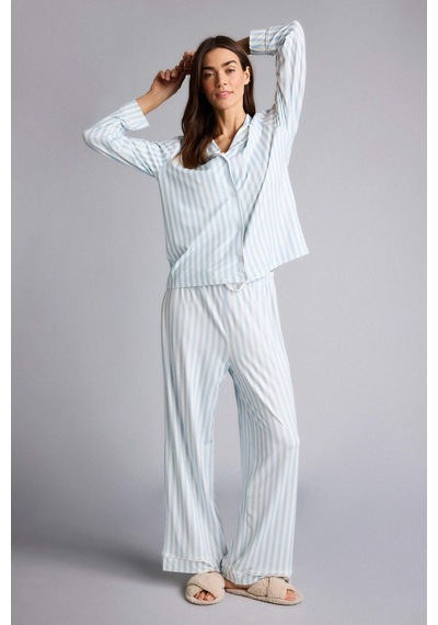 Defacto Regular Fit Pijama Yaka Uzun Kollu Üst G1980ax26spbe772 Mavi-be772