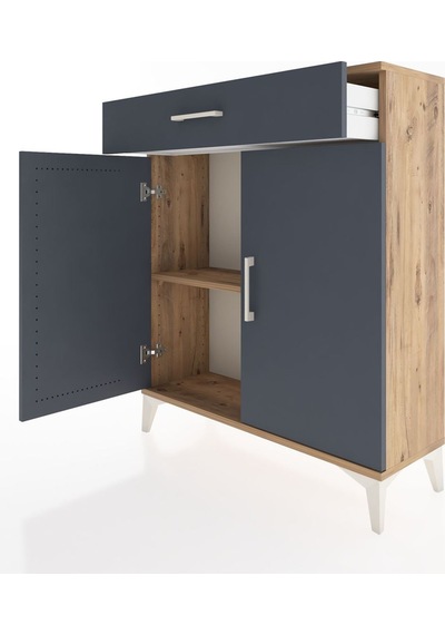 Arges Şifonyer Tek Raflı Tek Çekmeceli 2 Kapaklı 88x30x106 Çam-antrasit Atlas Çam