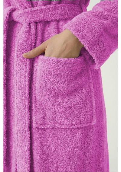 %100 Pamuklu Unisex Bornoz Şalyaka Cepli Büyük Beden 3xl 4xl Erkek Kadın Bornoz Gül Kurusu