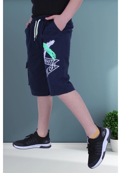 Markahit Erkek Çocuk X Baskılı Beli Lastikli Lacivert Kapri Şort 00266 Lacivert