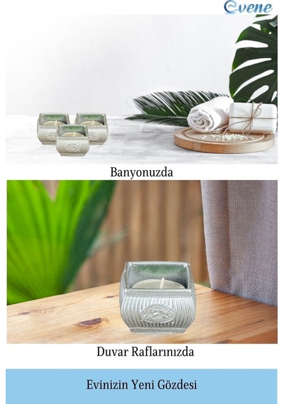 Mumluk Şamdan 3 Adet Tealight Uyumlu Üçlü Mini Çizgili Çiçekli Model - Gümüş