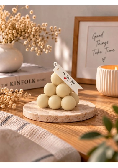 Mumelia Prizma Bubble - Doğal Soya Blok Dekoratif Mum - Krem