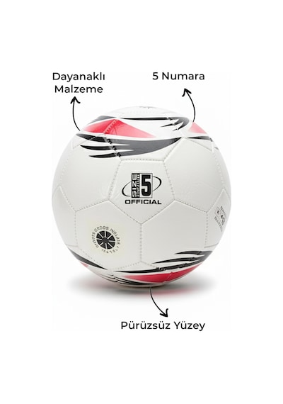 Futbol Topu Sert Zemin Halı Saha 5 Numara Beyazkırmızısiyah