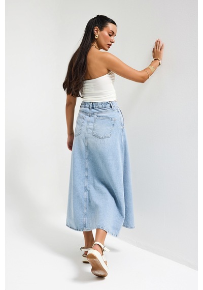 Itsbasic Kadın Snow Kot Rengi Vinca A Tipi Kesim Denim Etek