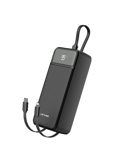 Lenyes PX355D 22.5 W 30.000 mAh Dijital LED Ekranlı Type-C ve Lightning Kablolu Powerbank