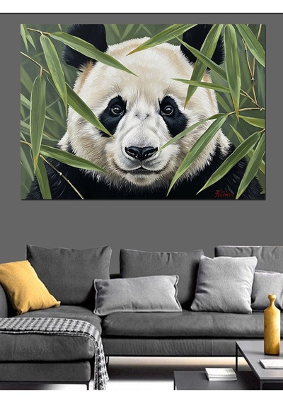 Bambular Arasında Panda Başı Portresi Dekoratif Kanvas - Mdf Ahşap Tablo