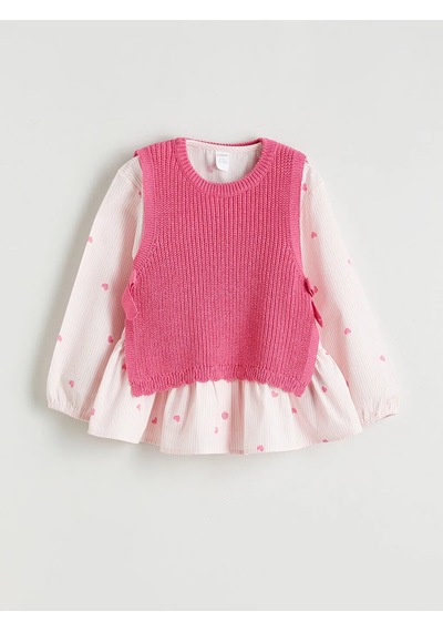 Lc Waikiki Pembe Baskılı Poplin Kız Çocuk Gömlek Ve Süveter