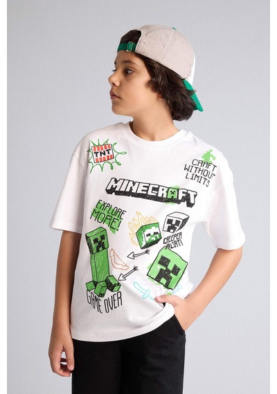 Defacto Mınecraft Oversıze Tişört Erkek Çocuk G8885a826smwt34 Beyaz-wt34