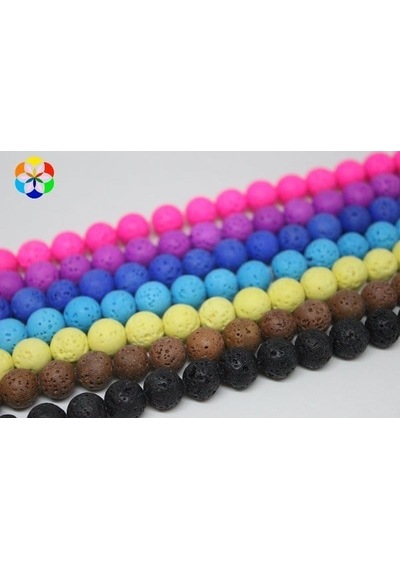 Yasam Tohumu Lav Taşı Toprak Renkli Yarım Dizi 10 MM 18 CM Gümüş