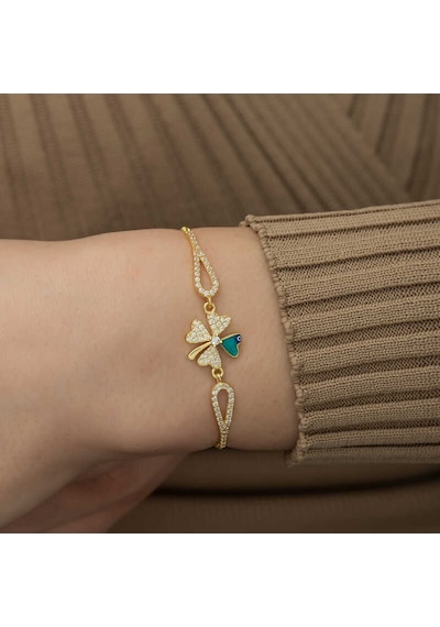 925 Ayar Gümüş Gold Nazarlı Yonca Bileklik Gümüş - Rose Gold