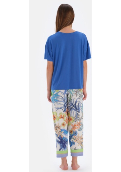Eros 33530 Kısa Kol Kadın Pijama Takımı Saks Mavi