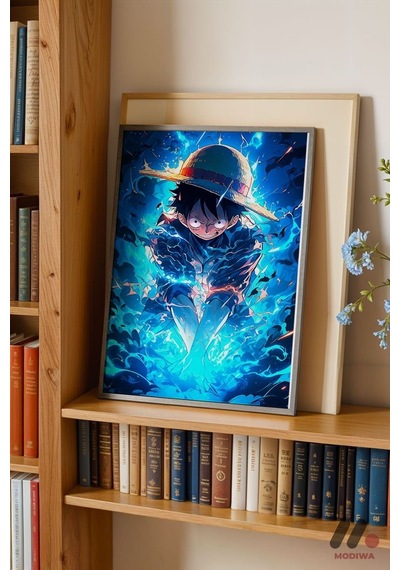One Piece Mavi Enerji Poster, Siyah Çerçeveli Duvar Tablosu - Anime Severlere Özel Hediye