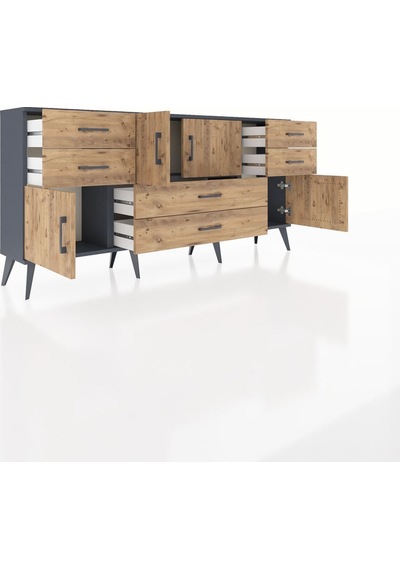 Arges Konsol Tek Raflı 6 Çekmeceli 4 Kapaklı 176x30x83 Antrasit-çam/çam Çam/çam Arges Konsol Tek Raflı 6 Çekmeceli 4 Kapaklı 176x30x83 Antrasit-çam/çam Çam/çam