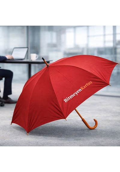 Bk Gift Bk Kurumsal Promosyon 5101 Kırmızı Baston Şemsiye 10 Adet 8 Telli Dayanıklı Logolu Şemsiye