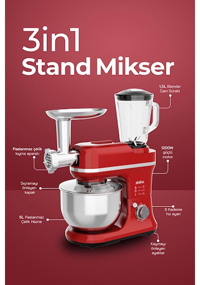 Sinbo SMX-2772 1200 W Çok Amaçlı 3in1 Mutfak Şefi Mikser & Blendet Set