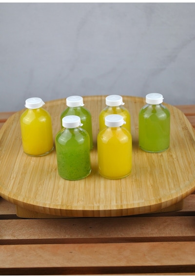 6 Adet Cam Ginger Shot Detox Şişesi Sızdırmaz Plastik Kapaklı Çok Amaçlı 50ml Beyaz