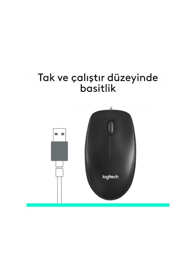 M100 Usb Kablolu Mouse, Pc, Mac, Dizüstü Bilgisayar İle Uyumlu, 1000 Dpı Optik İzleme, Sağ Ve Sol Elle Kullanıma Uygun, Siyah