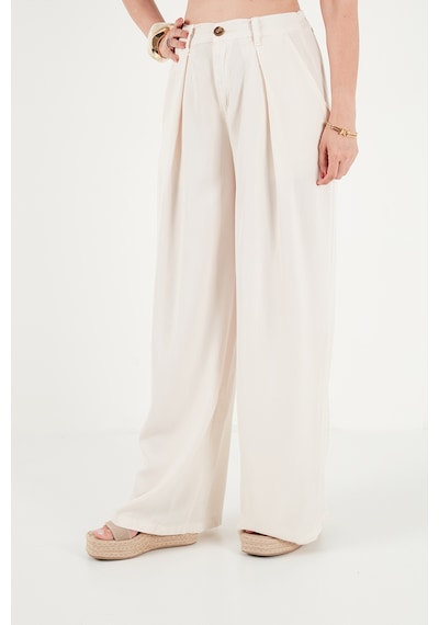 Lela Relaxed Fit Yüksek Bel Geniş Paça Pantolon Bayan Pantolon 668yp5515 Taş