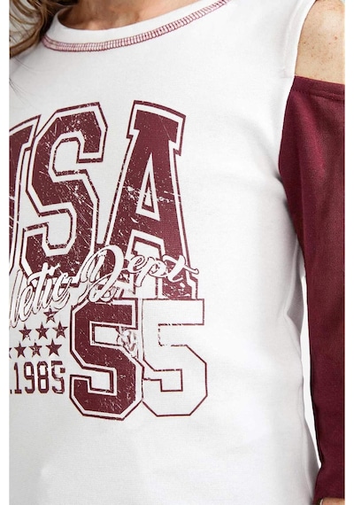 Defacto Kız Çocuk Okula Dönüş Slim Fit Dar Kesim Bisiklet Yaka Slogan Baskılı Ribana Uzun Kollu Tişört F7582a825auer105 Ekru