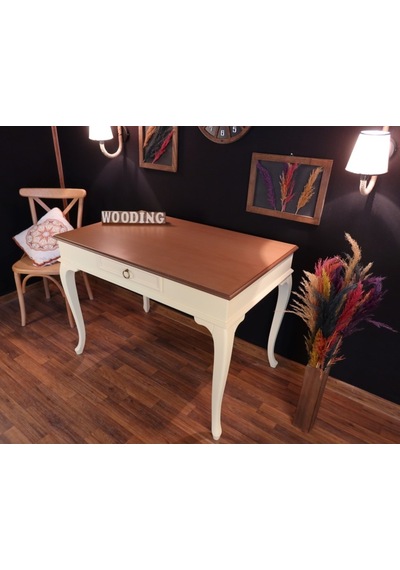 Wooding-Mobilya Wooding 100 Cm Çekmeceli Masif Krem Naturel Çalışma Masası