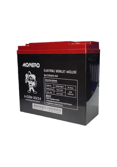 Monero 12v-20 Amper Dik E-bıke Akü 4'lü Paket 24 Amper Ebatlarında Ebatlar: 180 X 78 X 170mm