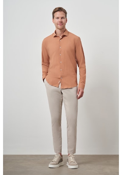 Morven Erkek Tarçın Gofre Trend Desenli Dynamic Fit İtalyan Yaka Gömlek 25ms004023850 Tarçın Tarçın