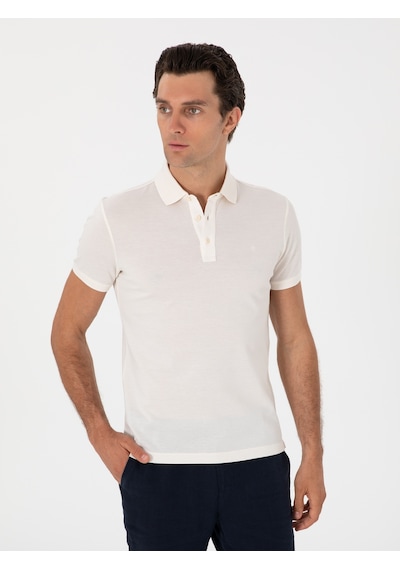 Ekru Slim Fit Polo Yaka Pamuklu Basic T-shirt Bej