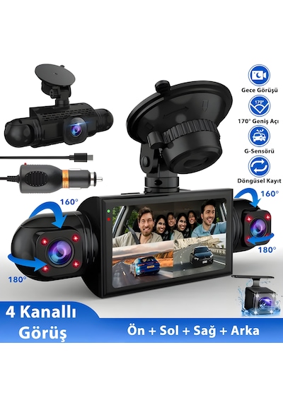 İdragon S23q 4 Kameralı Full Hd Araç Kayıt Sistemi - Wi-fi, Gece Görüşlü, G-sensörlü