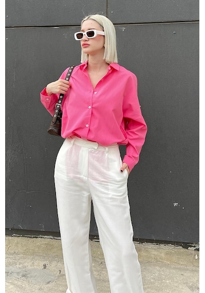 Madmext Mad Girls Fuşya Oversize Gömlek Mg1369 Fuşya