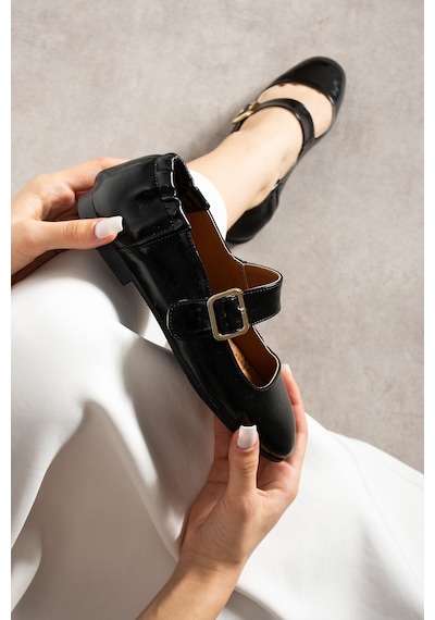 Aleyna Kadın Yumuşak Babet Toka Detaylı Günlük Ayakkabı Siyah