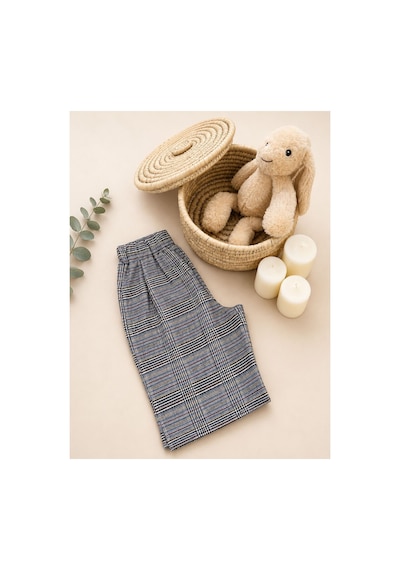 Elovias Çocuk Gri Ekose Desen Oversize Bohem Şalvar Pantolon 2-3-4-5 Yaş Gri