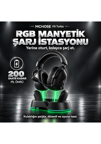Mchose V9 Turbo+ Steel Black 7.1 Surround Kablosuz Gaming Kulaklık Hw-v9-14