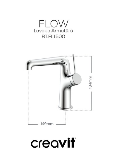 Creavit Flow Lavabo Banyo Eviye Bataryası 3'lü Set FL1500-FL2500-FL8500 Krom