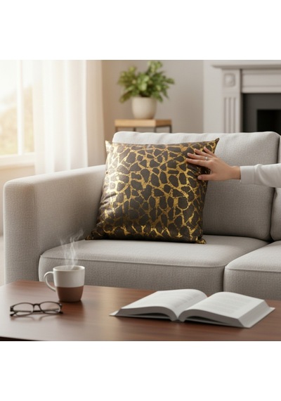 Smarto Relax Dolgulu Kırlenttekli Antibakteriyel Desenli Dekoratif 45x45 Cm Siyah - Altın