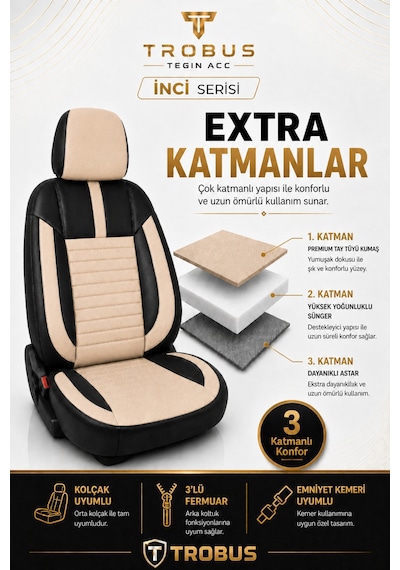 Nissan Note 2006-2012 Uyumlu İnci Serisi Bej Siyah Oto Koltuk Kılıfı