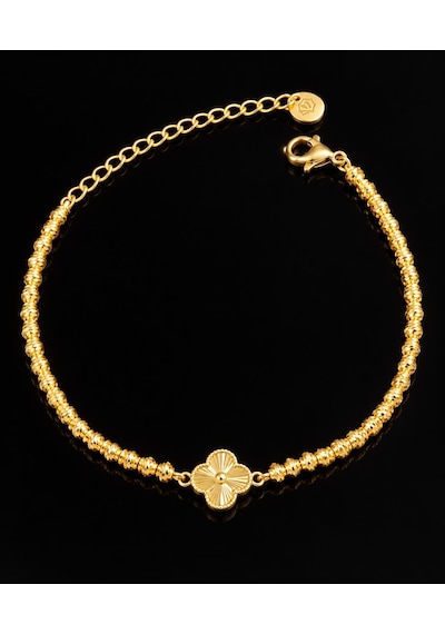 Bijutakı Yonca Figürlü Işıltılı Boncuk Zincir Bileklik Ayarlanabilir Model Gold