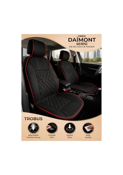 Opel Astra 2000-2004 Üniversal Eren Diamond 2 Parça Ön Oto Koltuk Minderi Siyah Kırmızı