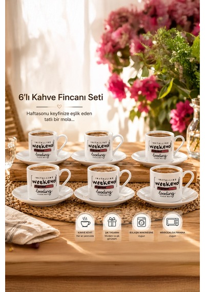 Porsima 09 Porselen 12 Parça Türk Kahve Fincan Takımı 90ml Porsima 09 Porselen 12 Parça Türk Kahve Fincan Takımı 90ml