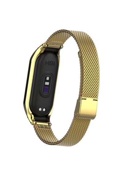Mi Band 7 İle Uyumlu Hasır Metal Kordon, Kasa Koruma 2 İn 1, Klipsli Tel Örgü Kayış, Altın, Krd-06-mi-band-7-gold
