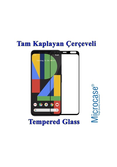 Google Pixel 4 Tam Kaplayan Çerçeveli Tempered Cam - Siyah