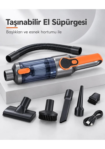 Şeffaf Toz Hazneli Gri Turuncu El Süpürgesi Temizlik Başlıkları Ve Usb Şarj Kablolu Diğer