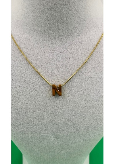 14k Altın Renginde N Harf Minimal Model Çelik Kadın Kolye Altın