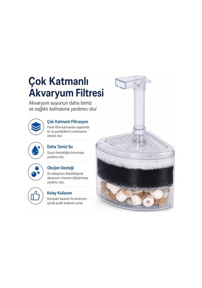 Köşe Akvaryum Filtresi Çok Katmanlı Biyolojik Filtre Süngerli Oksijen Destekli İç Filtre