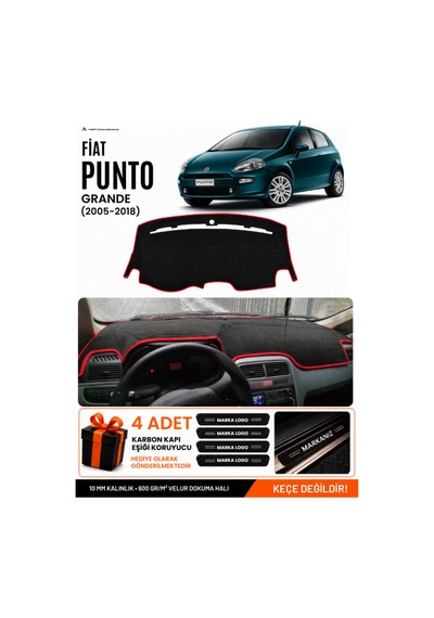 Fıat Punto Grande 2005-2018 Uyumlu Torpido Örtüsü, Torpido Kılıfı - Siyah-kırmızı - Fı016