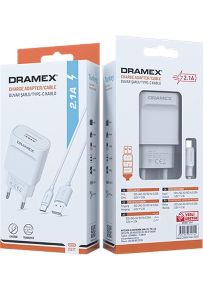 Dramex D21T 2.1A Type-C – Usb Şarj Adaptörü & Şarj Data Kablosu (550443255)