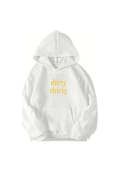 Brz Collection Unisex Oversize Dirty Thirty Yellow Hoodie Beyaz
