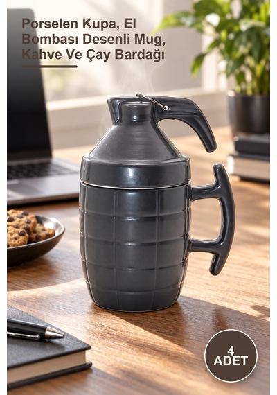 4 Adet Porselen El Bombası Kupa Bardak Porselen Kupa, El Bombası Desenli Mug, Kahve Ve Çay Bardağı