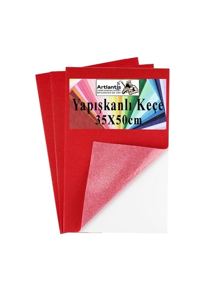 Kırmızı Yapışkanlı Keçe 35x50 Cm 3 Adet 2.0 Mm Kendinden Yapışkanlı Renkli Hobi Keçesi Elişi Keçe Kumaşı