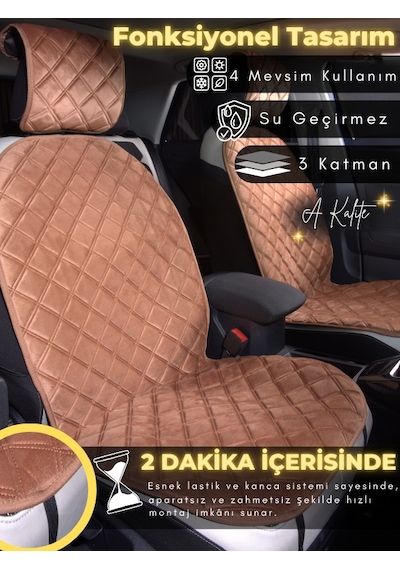 Toyota Corolla Se Hatchback Uyumlu 2'li Süet Oto Koltuk Minderi Universal Oto Aksesuar A1 Kahverengi